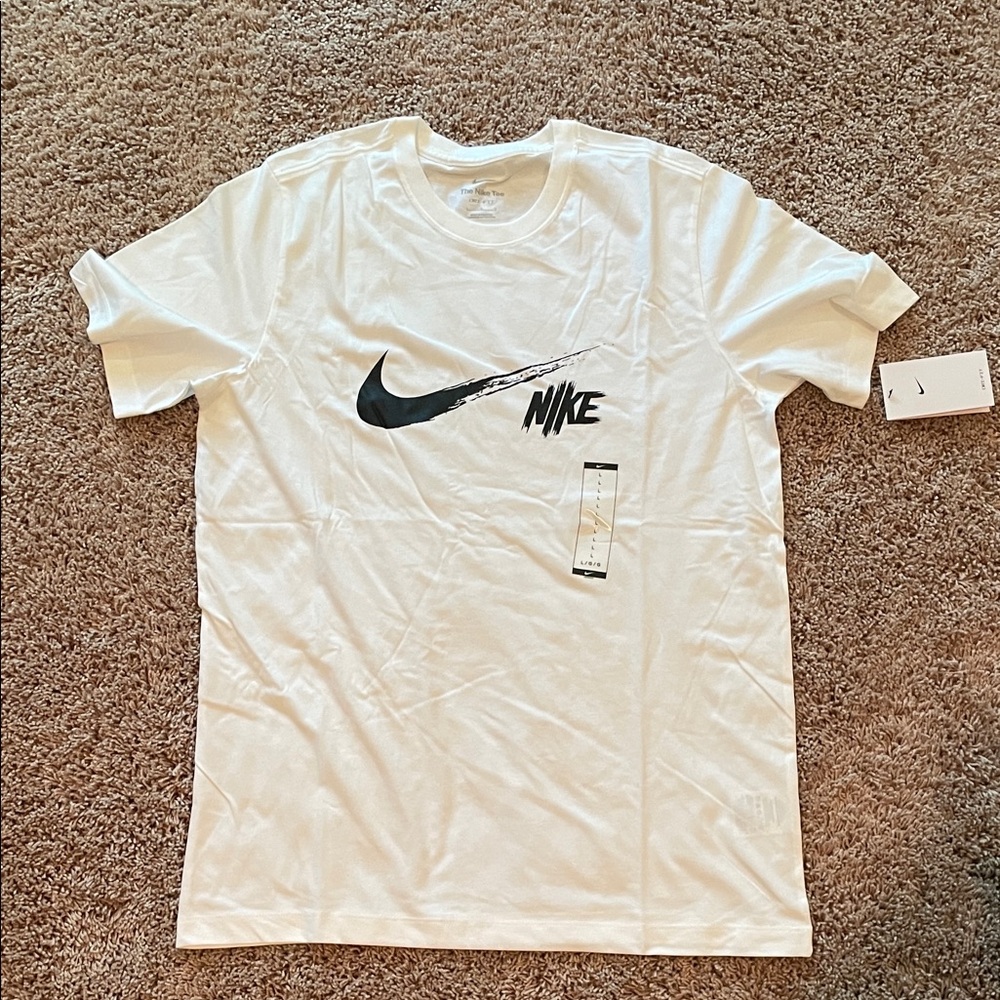 NWT Nike Men's White Tee with Black Logo Size large